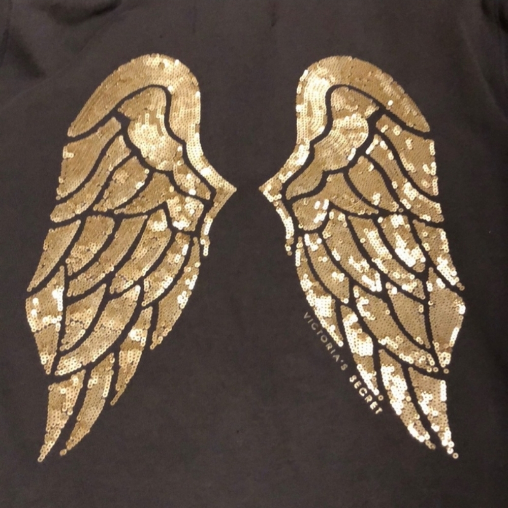 Vs Dark Gray hoodie w gold sequin angel wings